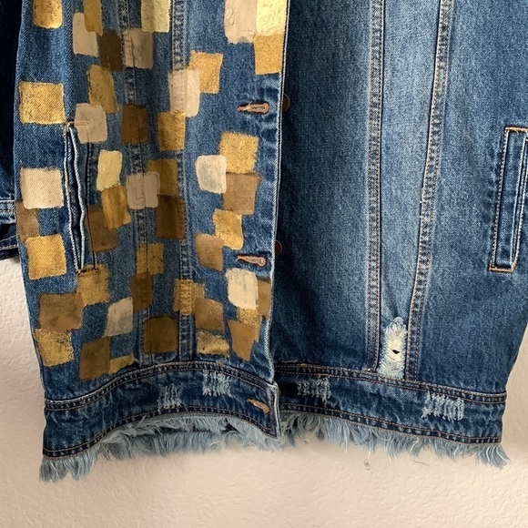 Love, Fire Long Distressed Ripped Denim Jean Jacket - Picture 9 of 16